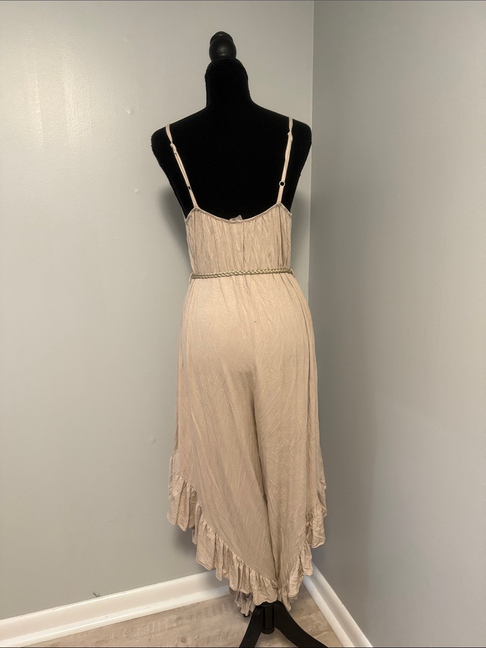 VENUS Taupe Jumpsuit with Gold Belt - Picture 3 of 3